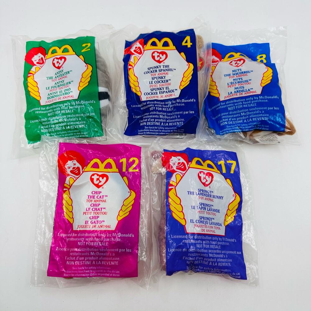McDonalds TY Teenie Beanie Babies Lot 5 NIP 1999 2000 Happy Meal VTG Retro Toys